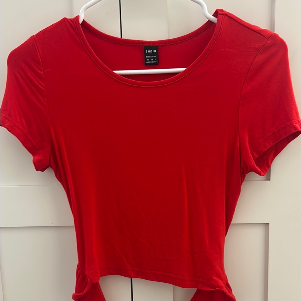 SHEIN Red Crop Tie Front Tee